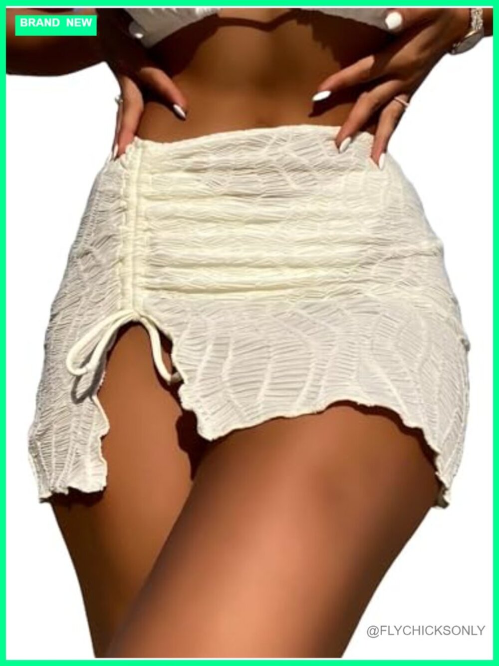 Drawstring Front Split Thigh Summer Bikini Cover Up Skirt